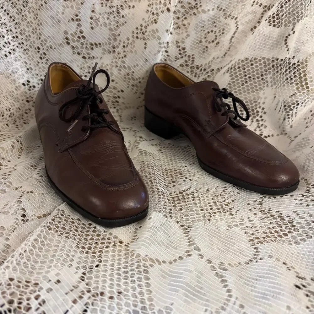 Father & Son Men's US 8 D Brown Leather Derby Dress Shoes